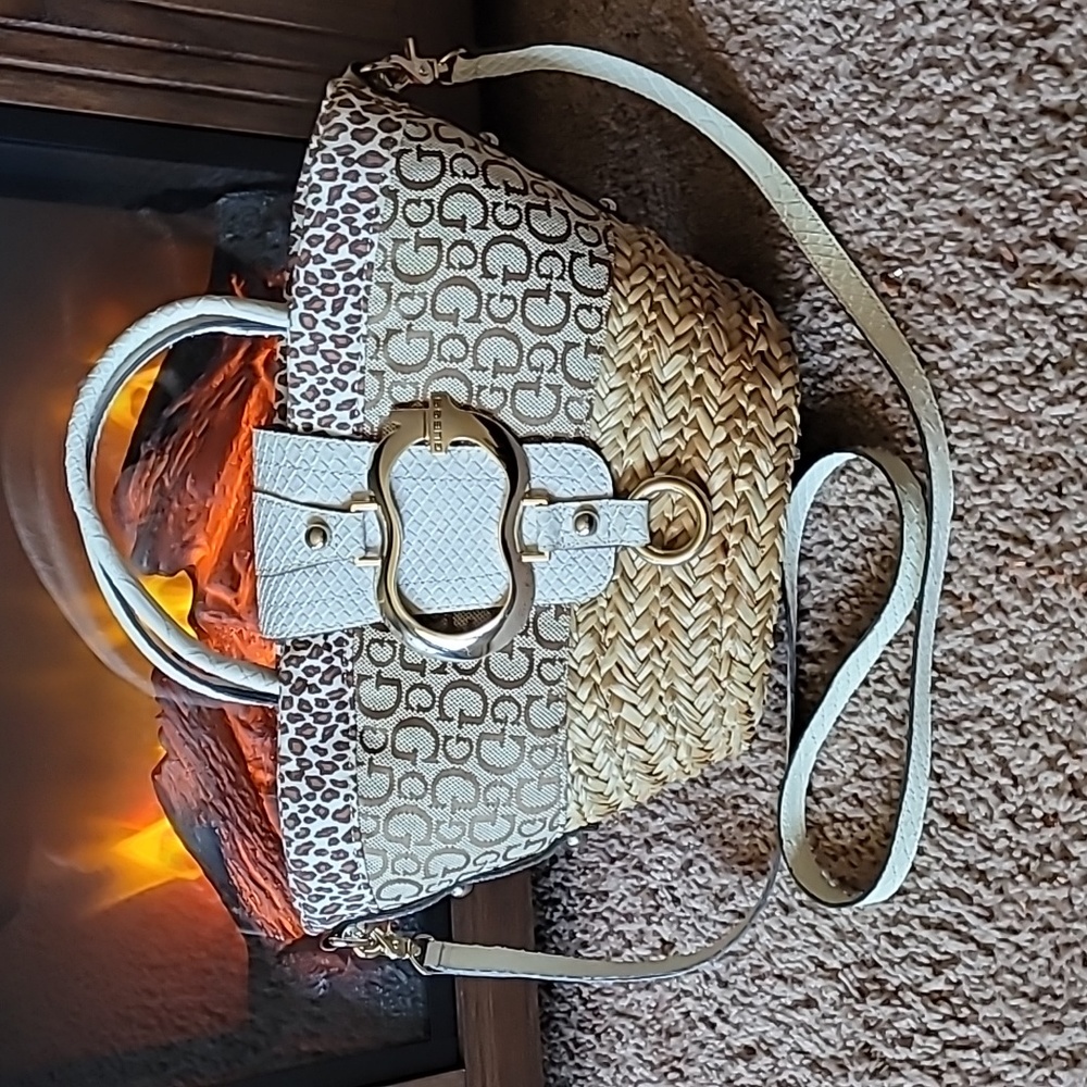 Guess mixed media tote guess bucket bag guess straw bag - Picture 4 of 15